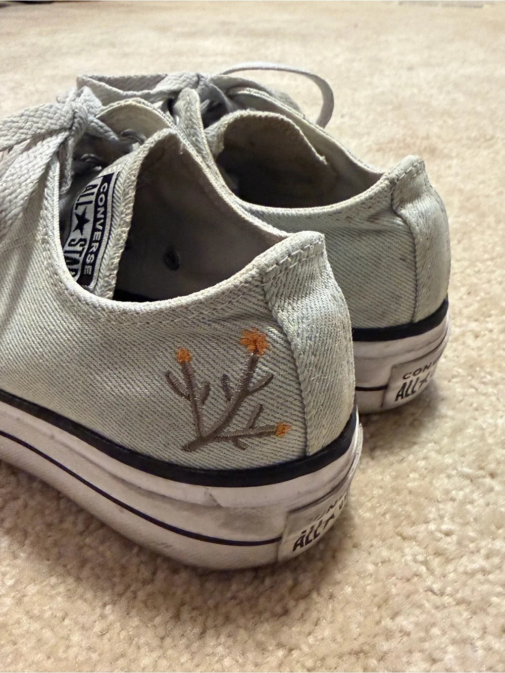 Converse Low-Top Canvas Sneakers in Pale Mint with Embroidered Flowers